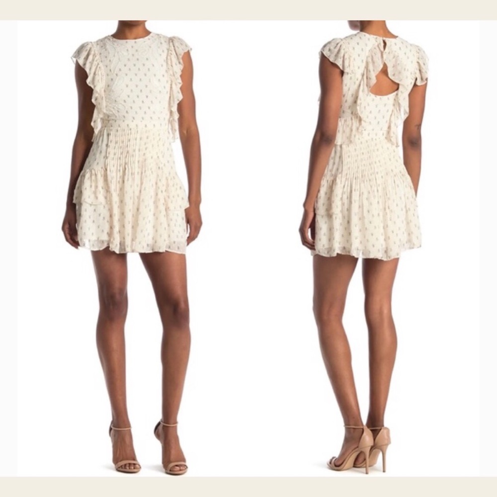 REISS Valerie Ruffle Sleeve Cream Cottagecore Open Back Aesthetic Dress NWOT